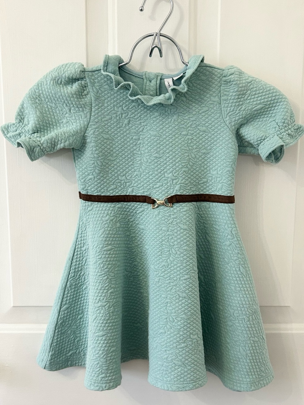 Janie and Jack Light Blue Quilted Short Sleeve Ruffle Collar Belted Dress 4T